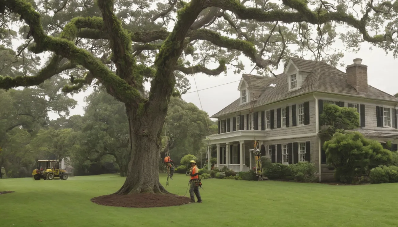 A tree removal provider lowering a large branch beside a home in Morgantown